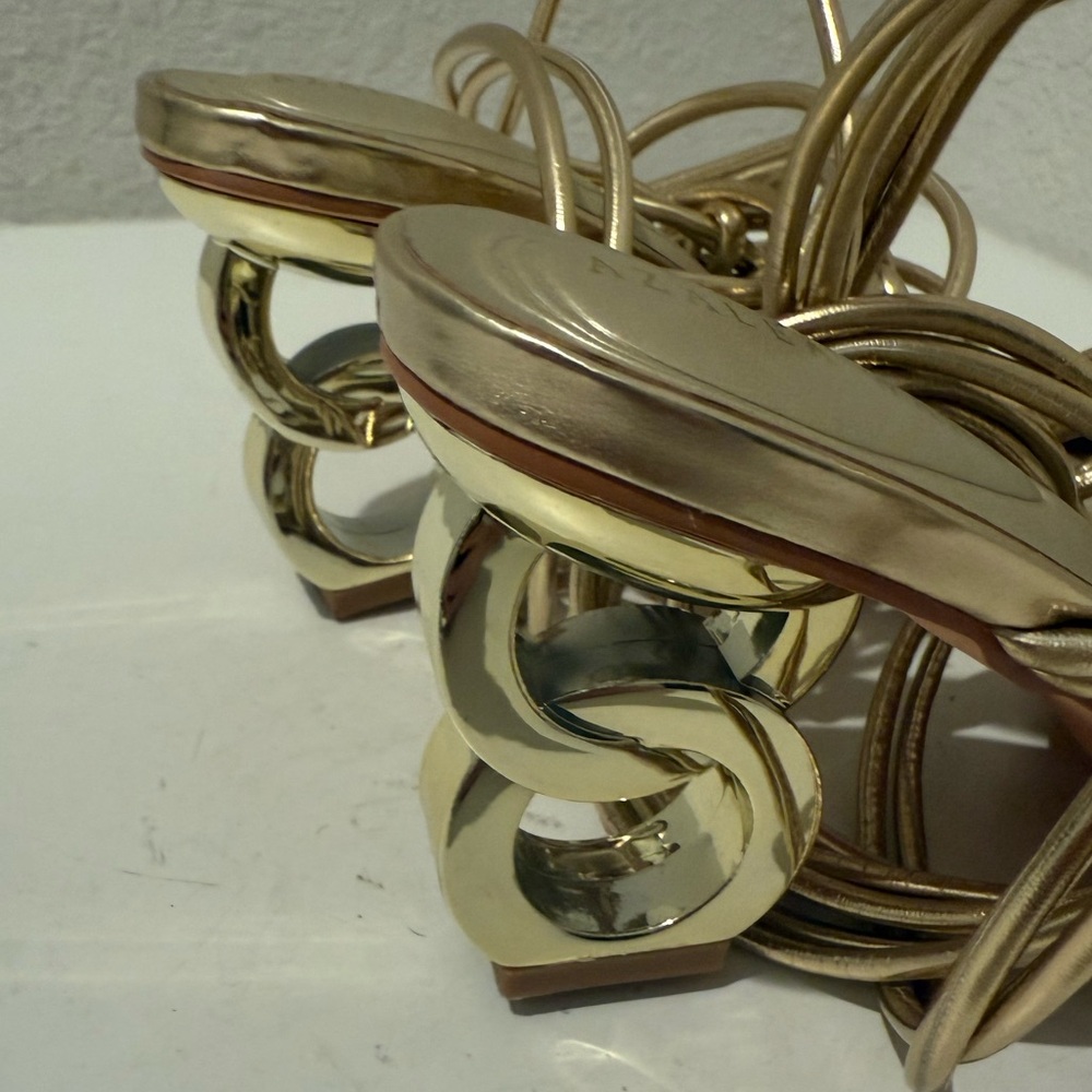 AZALEA WANG Stupendous Gold Ankle Wrap Lace Up High Linking Heel Sandal Size 6.5 - Picture 9 of 15